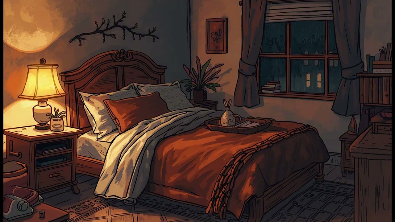Cozy Bedroom Rain at Night 🌧️ | Storybook Sleep Ambience | No Music | 3 Hours