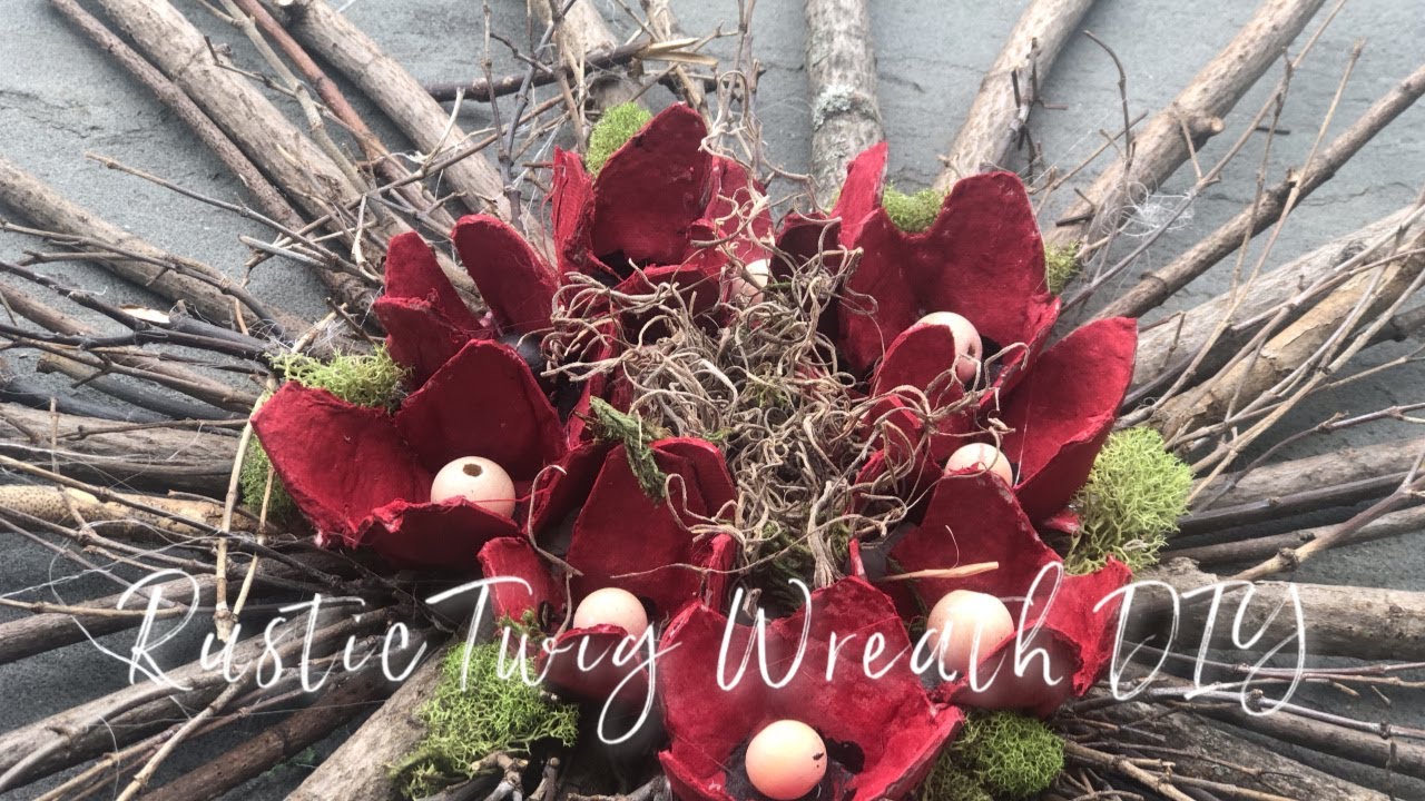 Rustic Twig Wreath DIY/ Egg Carton flowers/ Red Poppies DIY
