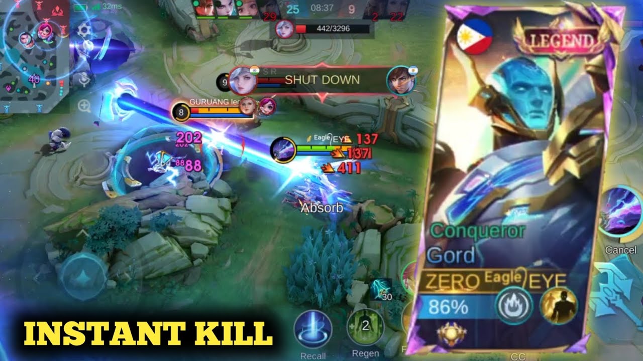 GLOBAL TOP 1 GORD INSTANT KILL GAMEPLAY😱 || BEST BULID || ONLY GORD || #gaming #gameplay #mlbb #gord