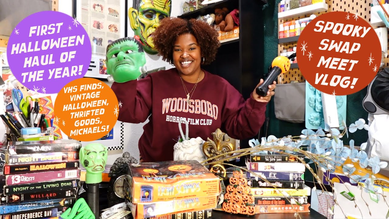 SPOOKY SWAP MEET 2025 🦇 first HALLOWEEN DECOR HAUL of the year! thrifted finds and michaels!