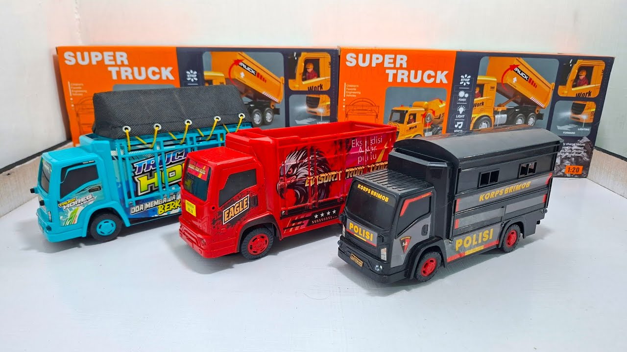 Unboxing Truk Oleng, Mobil Polisi, Kereta Api Uap, Robot Helikopter 