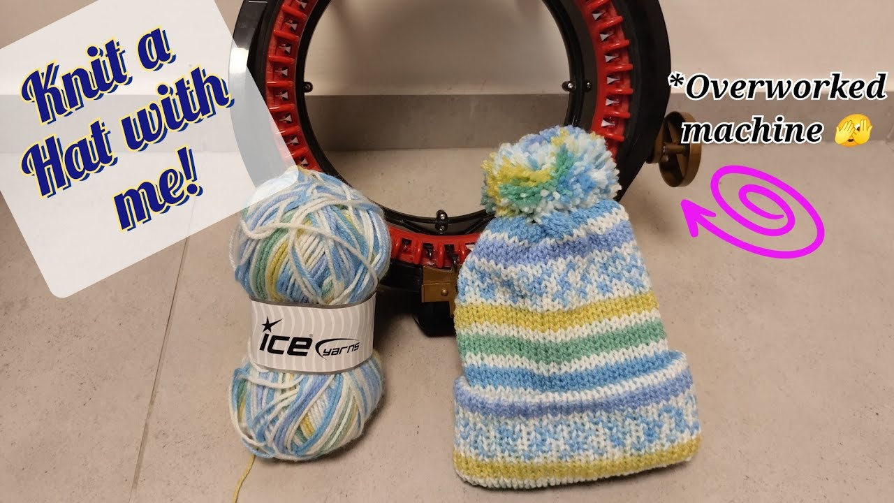 Knitting a Hat with Self-striping Yarn from Ice Yarns!! Addi/Sentro Knitting Machine 👒❄️🧶