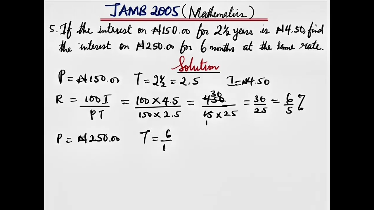 Question 5 | JAMB 2005 | Mathematics