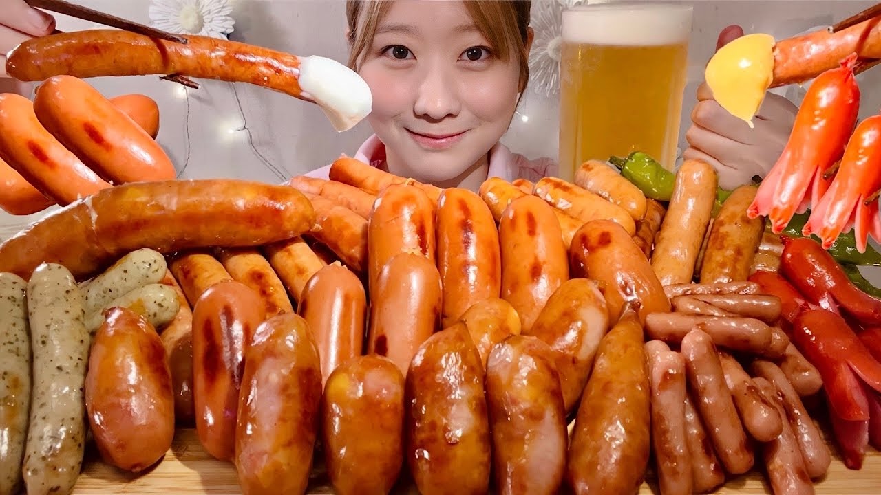 ASMR различные колбасы Пиво【русские субтитры】【Mukbang/ Eating Sounds】