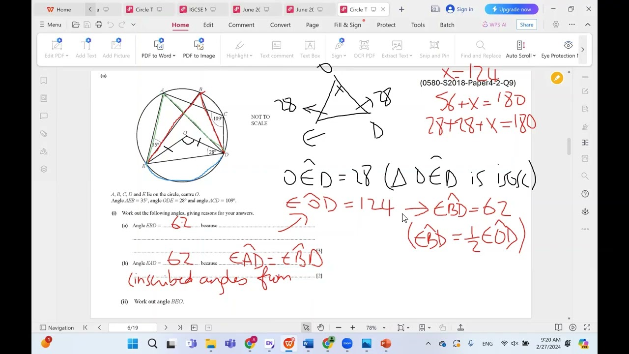Circle Theorems advanced 0580 S2018 Paper4 2 Q9