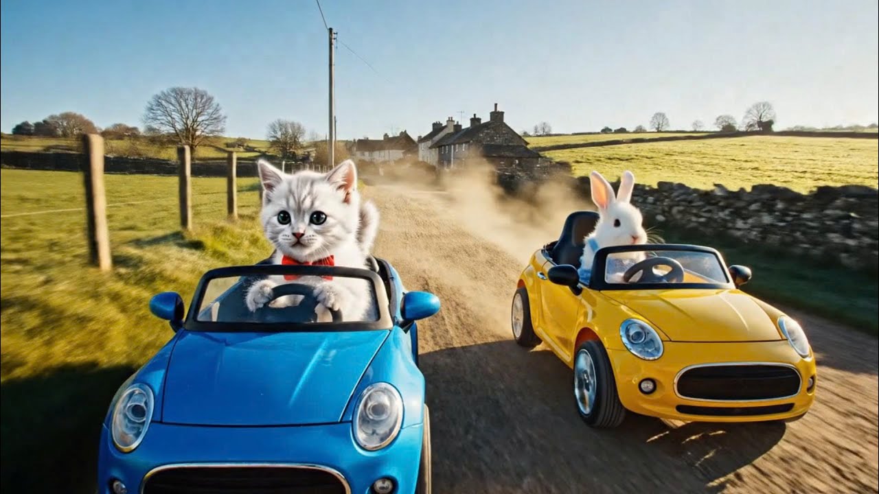 🚗✨ A Fun Car Ride with Bunny 🐰 and Kitty 🐱 | Bunny’s Yellow Car & Kitty’s Blue Car #rabbit #bunny