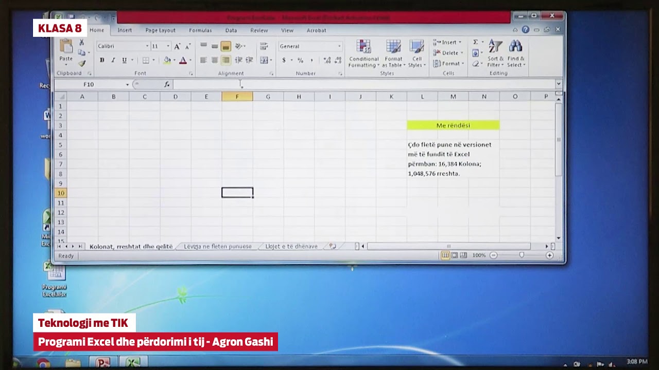 e Mesimi - 8822 Klasa 8 Teknologji me TIK - Programi excel dhe përdorimi i tij
