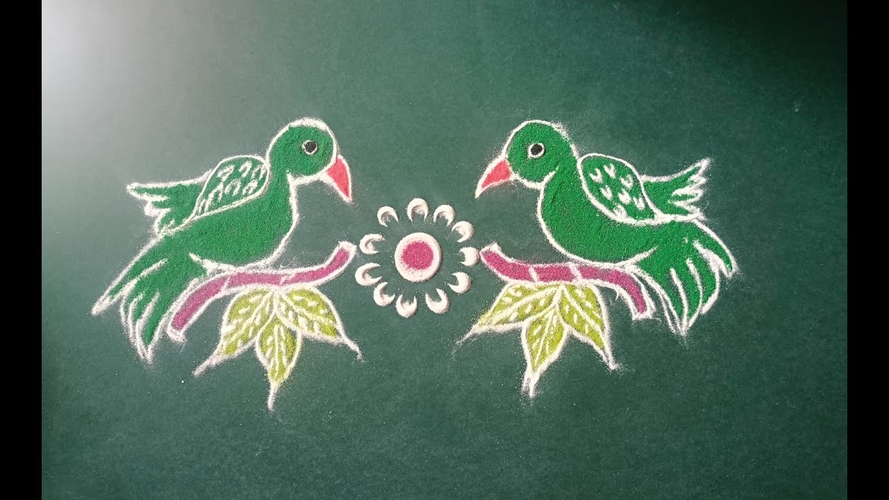 simple and easy parrot rangoli | everyday rangoli design | latest rangoli design | beautiful rangoli