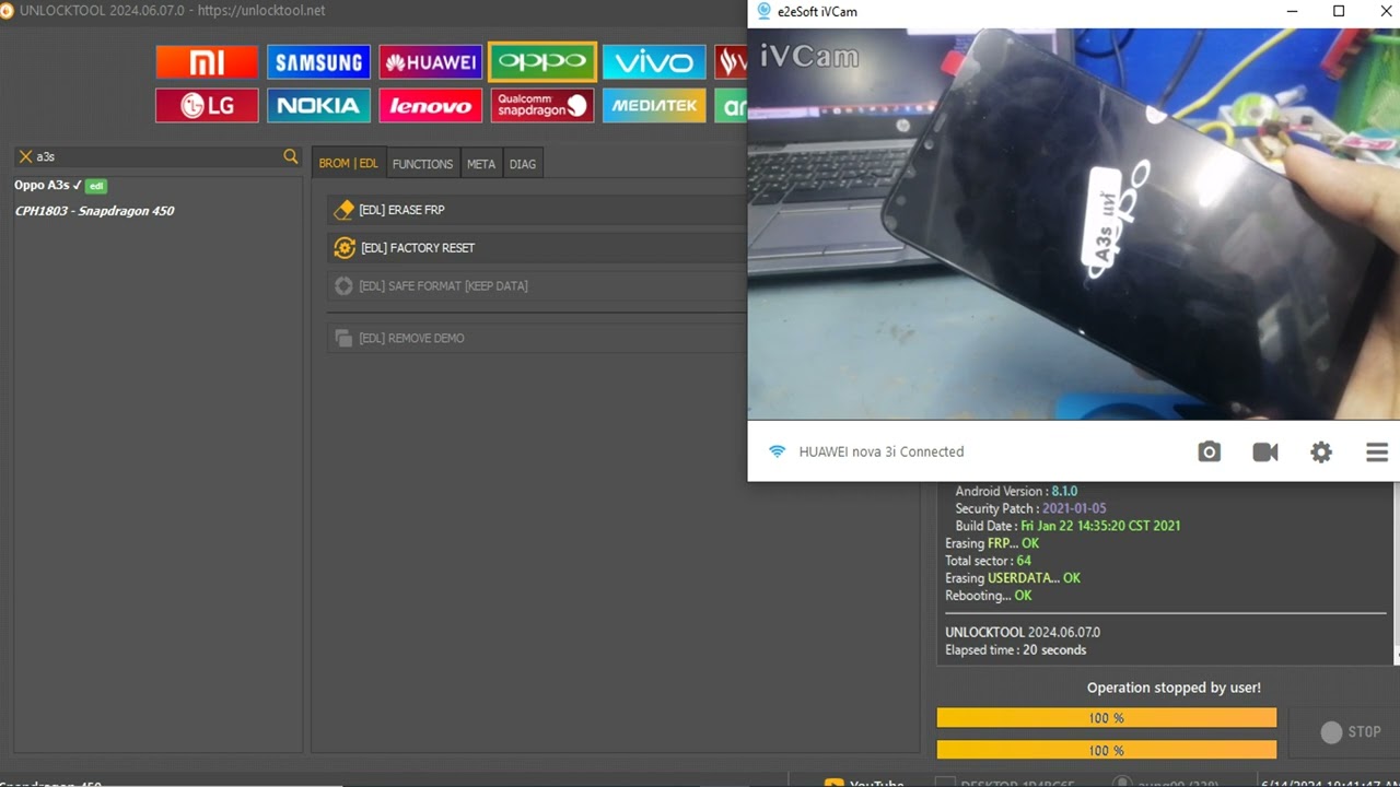 วิธีสอนปลดล็อครหัสหน้าจอของ Oppo a3s Cph 1803 ใช้โปรแกรม Unlock Tool ทำตามคลิปได้เลยครับ