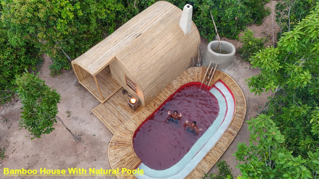 169 Day Build Bamboo Shelter House With Tunnel Natural Pools