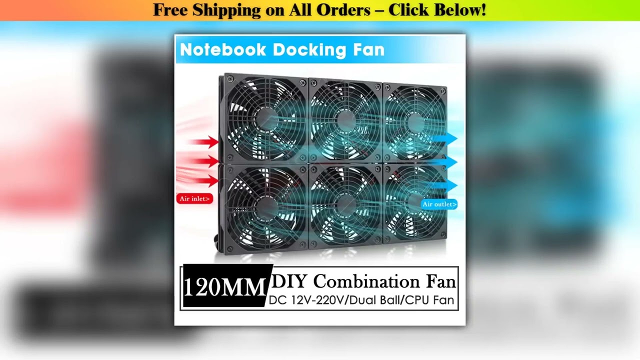 Gdstime 120mm&360mm Universal Notebook Base Large Air Cooler DC 12V 220V 240V Power Adjustable