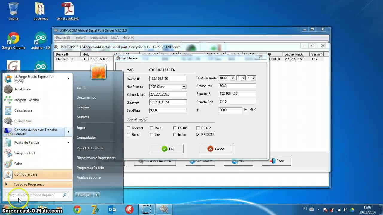 instalaçao conversora  ethernet-serial-485
