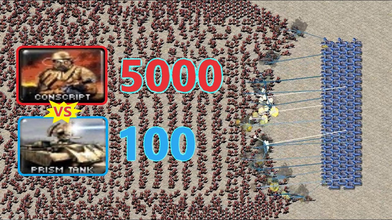 5000 Conscripts vs 100 Prism Tanks - Red Alert 2