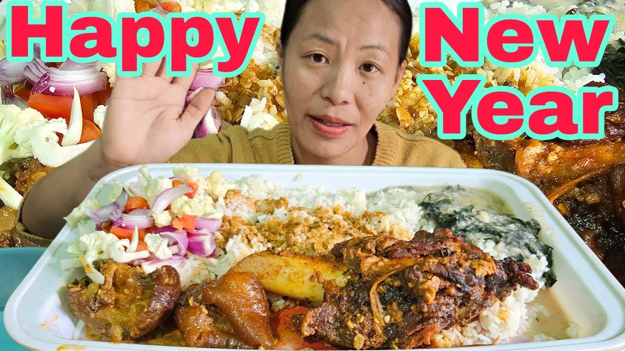 Smoked Pork With Axone | Yam Curry | Salad | Naga Mukbang 