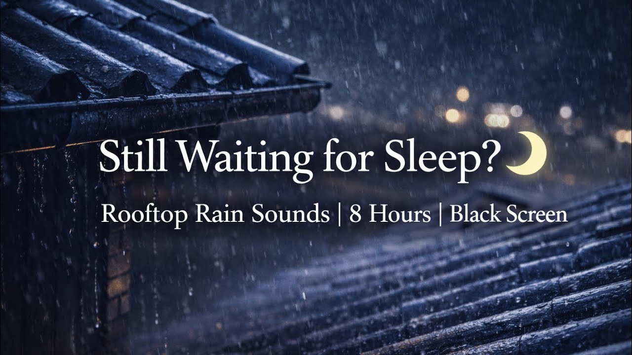 Still Waiting for Sleep? 🌙 | Rooftop Rain Sounds | 8 Hours | Black Screen