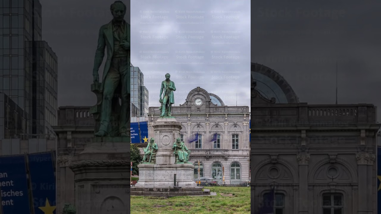 Timelapse of Luxembourg Square in Brussels European Quarter. Belgium