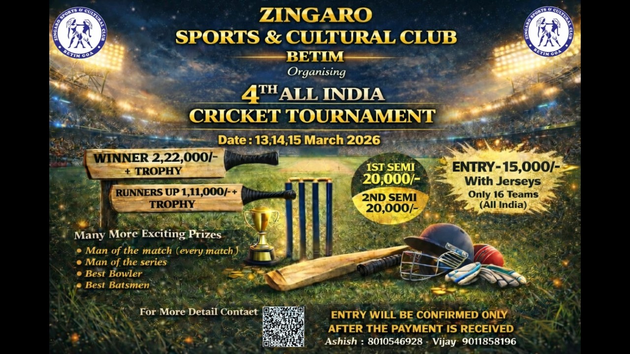 🔴Live || 4th All India Cricket Tournament org by Zingaro Sports & Cultural Club Betim .||