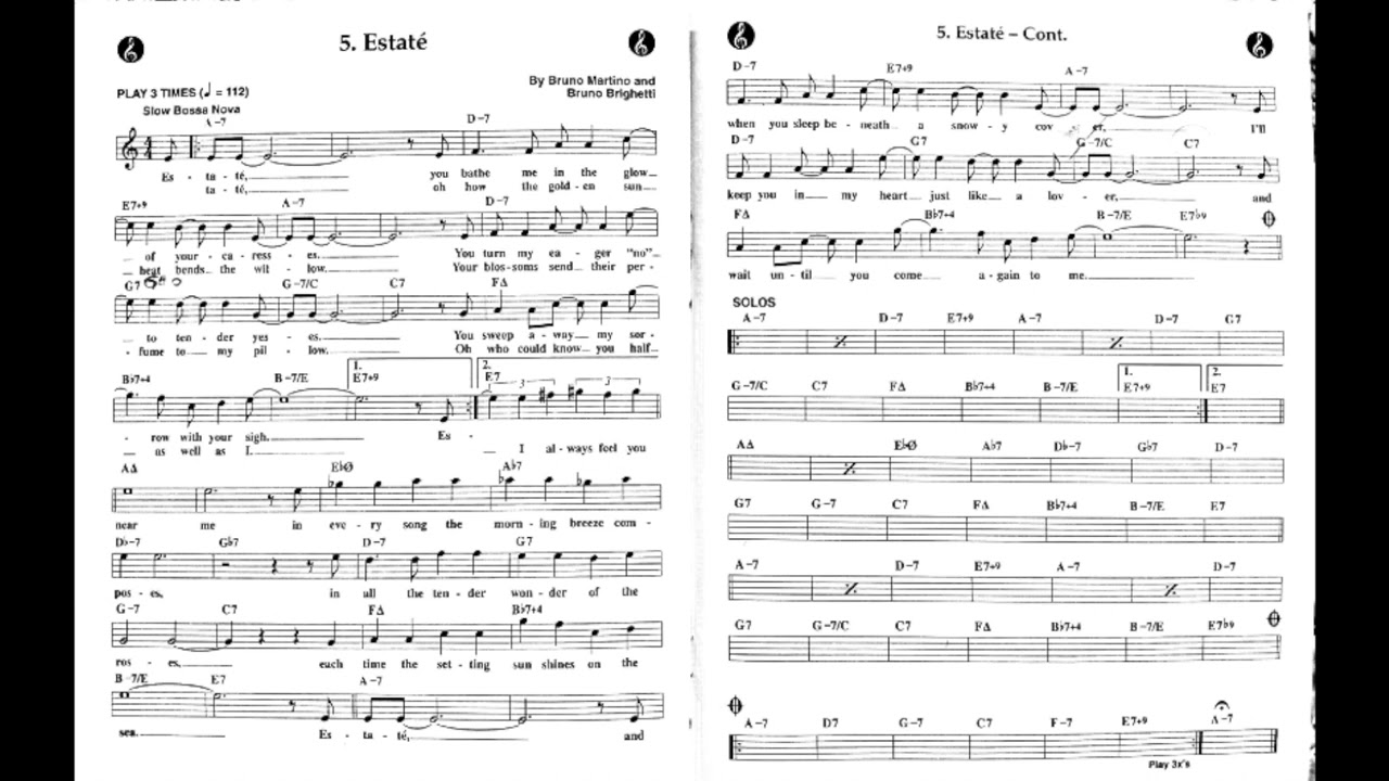 Estate By Bruno Martino and Bruno Brighetti |Play Along |Backing track |Base musicale jazz
