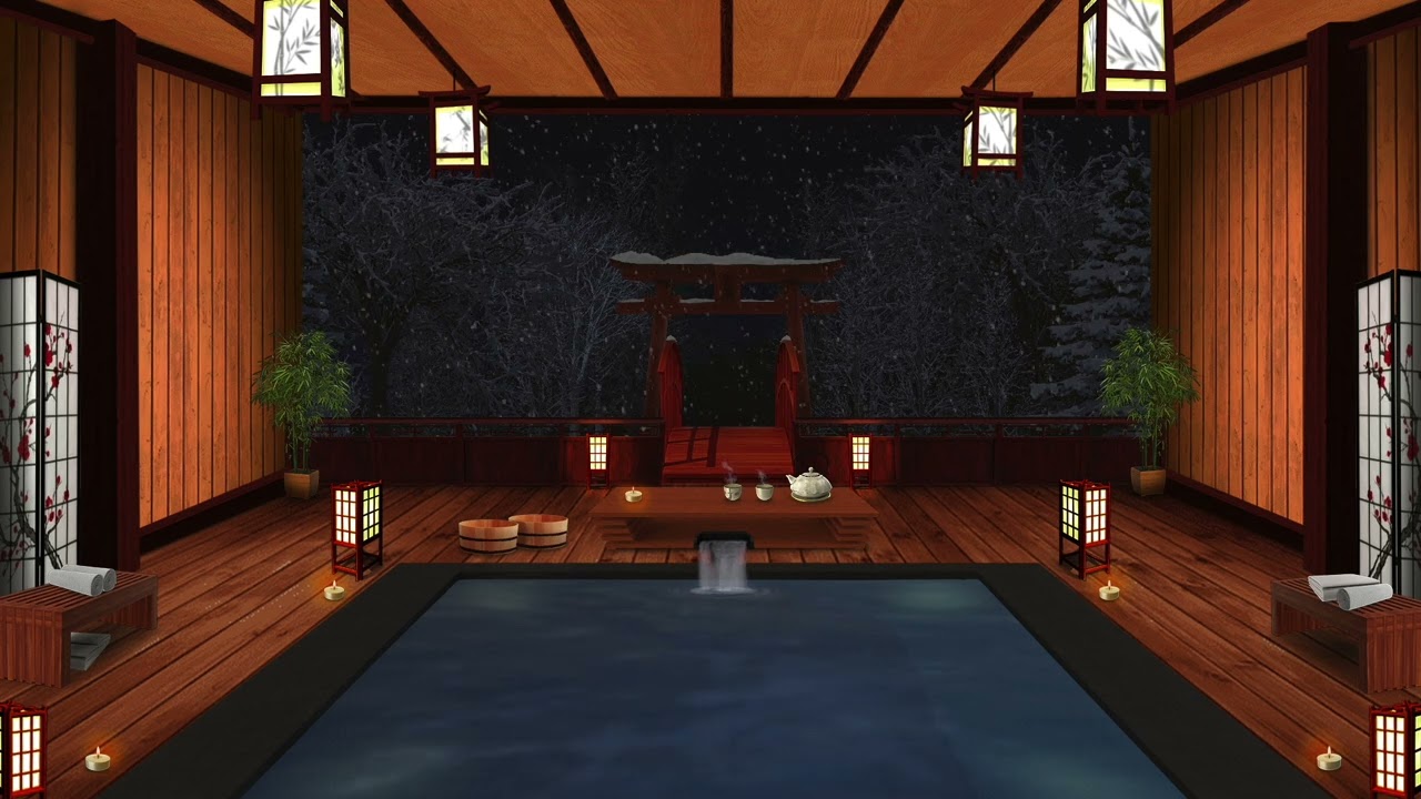 Japanese Onsen Ambience ASMR: Relaxing Water Sounds with Piano, Flute and Koto Music for Sleep