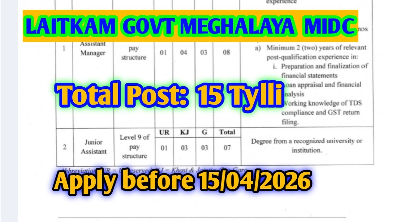 Khubor Laitkam ha MIDC 15 Tylli ki post// Meghalaya Industrial Corporation Recruitment 2026 Out