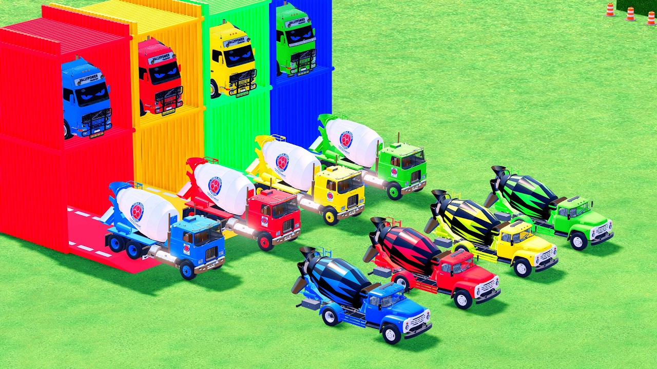 Garage with Colors - ALL MIXER TRUCK WITH DOUBLE FLATBED TRAILER TRUCK, KENWORTH, WESTERN STAR, MACK
