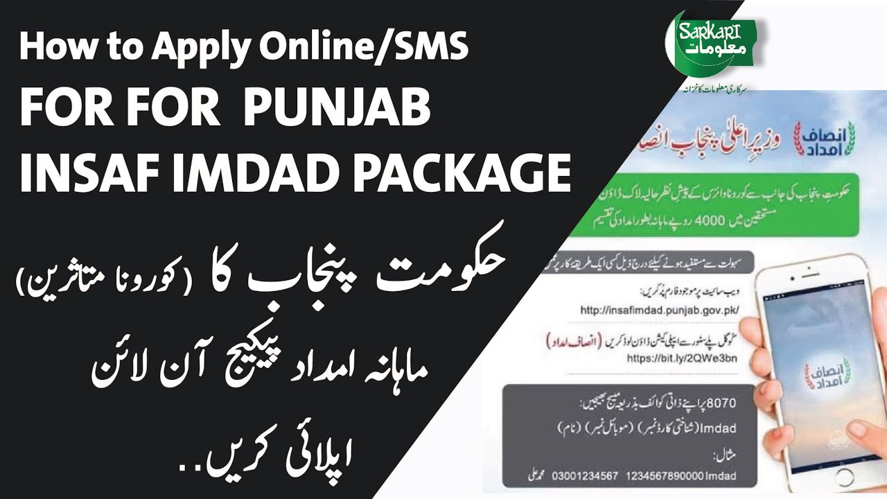 HOW TO APPLY ONLINE OR SMS FOR  PUNJAB INSAF IMDAD PACKAGE FOR COVID-19 IN URDU/HINDI