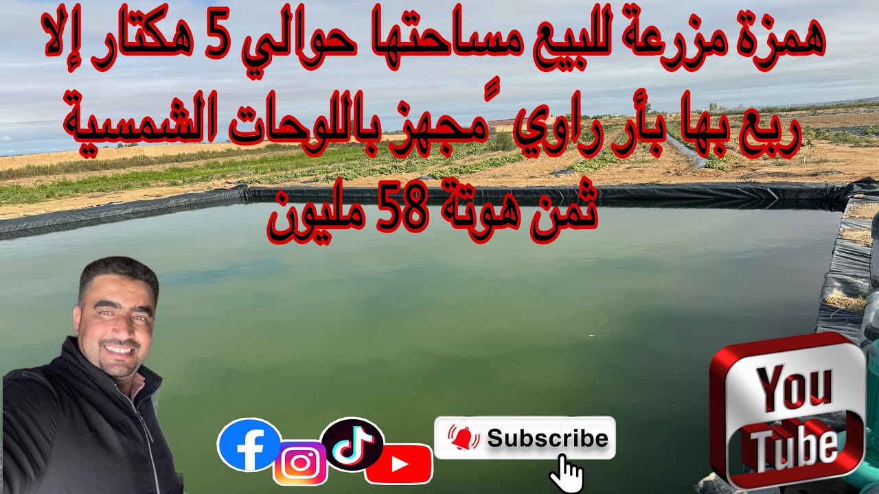 همزة مزرعة للبيع مساحتها حوالي 5 هكتار إلا ربع بها بأر راوي  ًمجهز باللوحات الشمسية محاطة بالصور