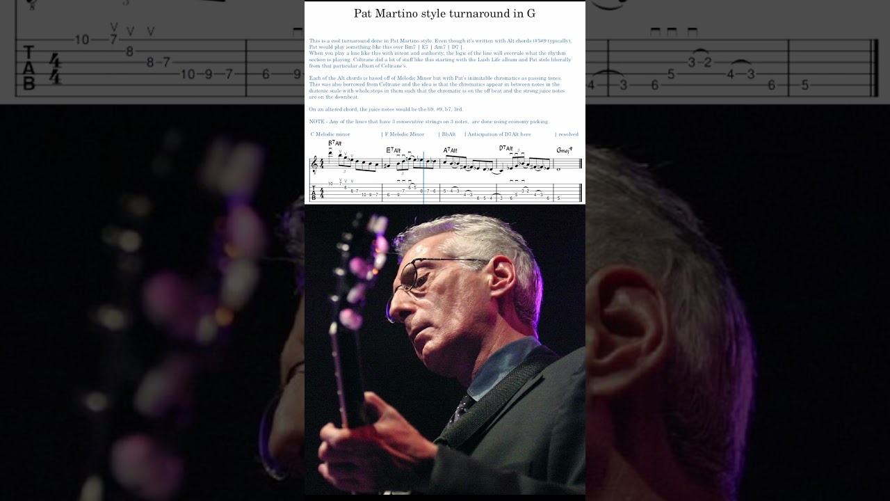 Pat Martino style, altered chord turnaround in G