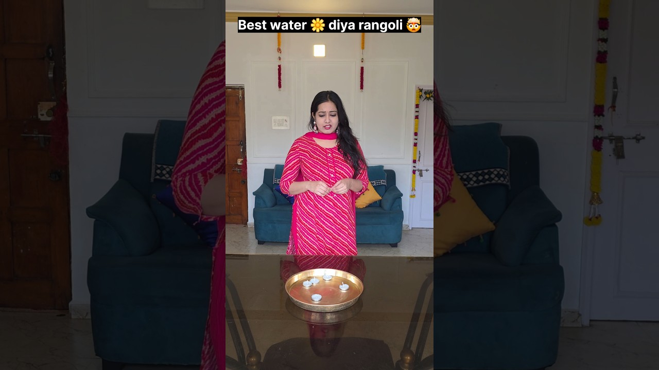 "Best trick to make floating diya flower water rangoli." 🤯🥰😲 