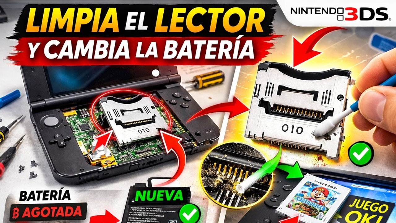 🎮Nintendo 3DS no lee juegos: limpieza del lector de cartuchos y cambio de batería (SOLUCIÓN REAL)