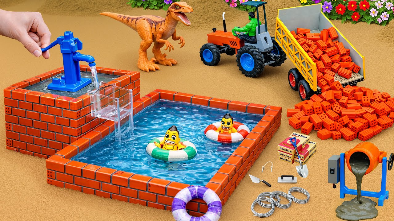 DIY Mini Tractor Science Project Building a Sturdy Brick Fish Tank After Dinosaur Destruction
