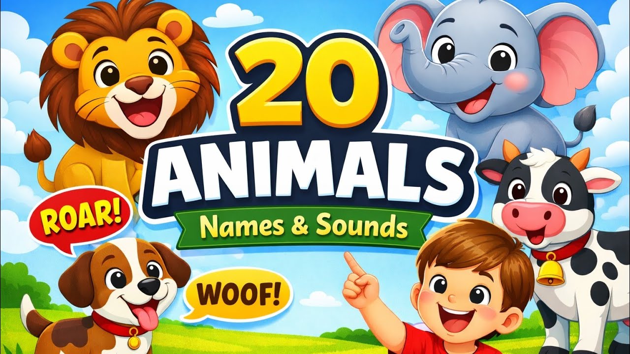 Learn 20 Animals with Sounds | English & Hindi for Kids (Easy Sentences)