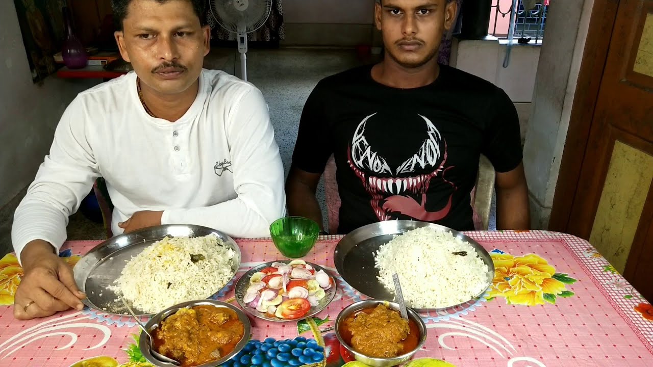 Eating Show with Son | Kerala Style Jeera Rice | Mutton Kosha | Chicken Curry | Salad