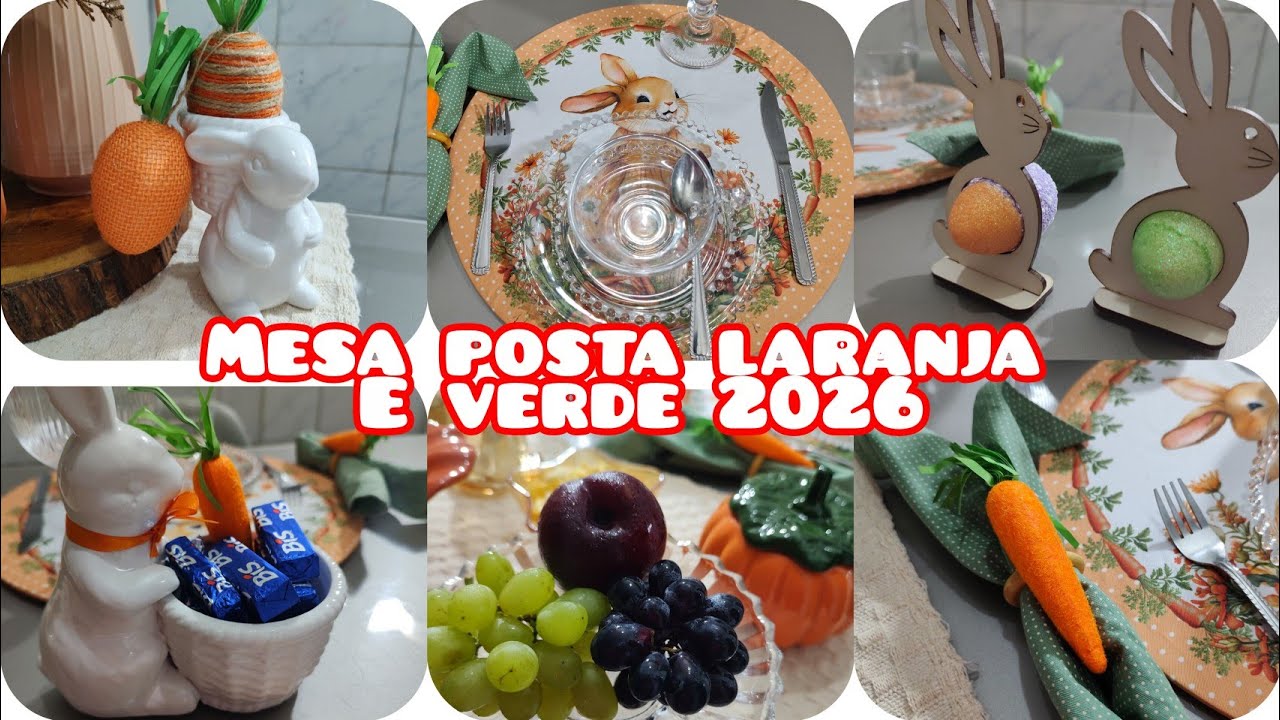 MESA POSTA DE PÁSCOA LARANJA E VERDE 2026 CAFÉ DA TARDE!