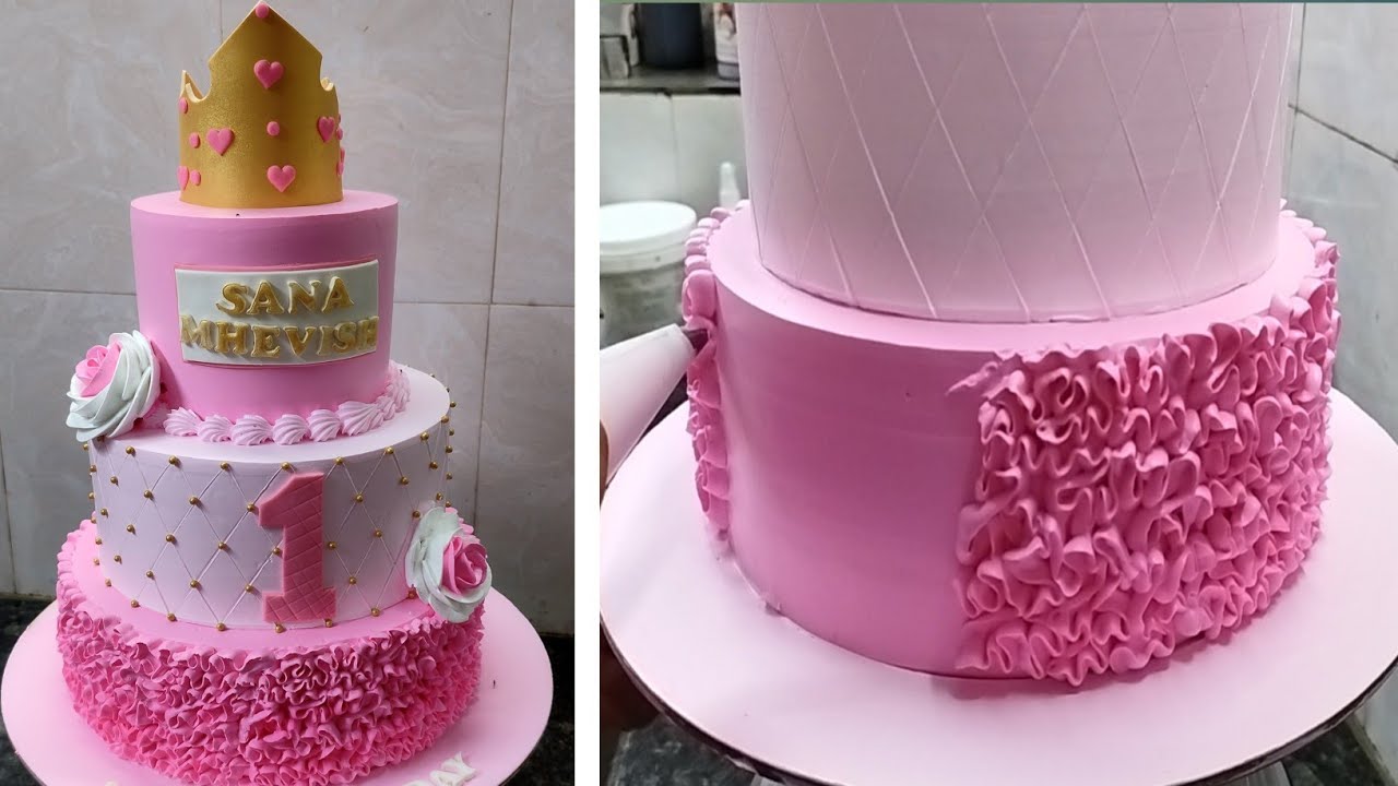 1St Birthday Three Step Baby Girl Cake Design |Baby Princess Birthday Cake |Baby princess Crown Cake