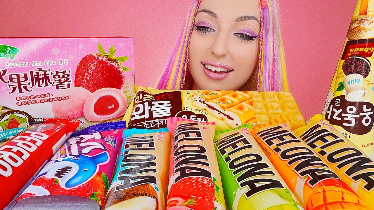 ASMR EATING KOREAN ICE CREAM, MOCHI, RAINBOW DESSERT, SWEET FOOD, 모찌, MUKBANG, 아이스크림 먹방