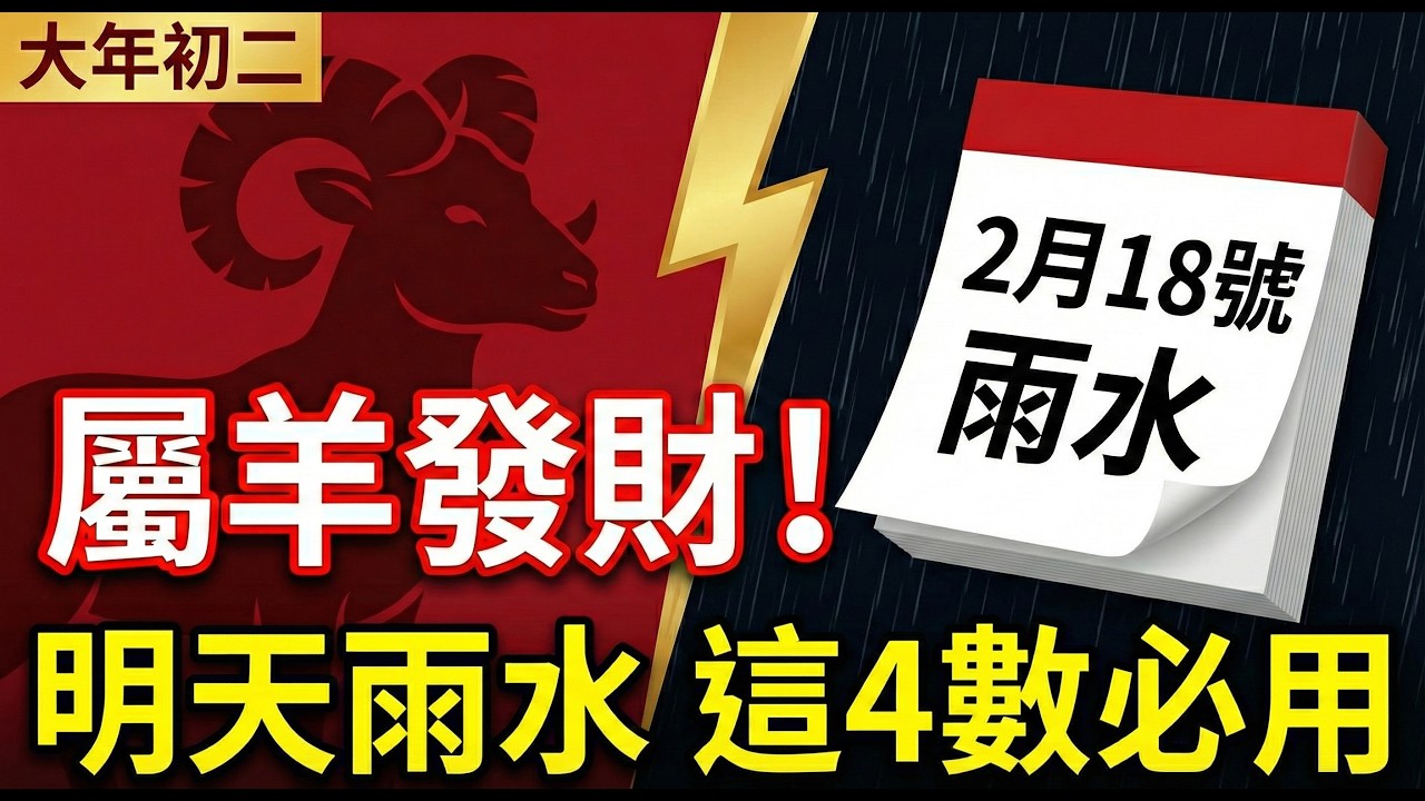 生肖羊：明天2月18號「雨水」，恰逢大年初二！，你的偏財旺，多用這4個數字，財運大旺一整年！#屬羊2026運勢 #偏財運 #雨水節氣 #大年初二 #2026生肖羊運勢 #招財數字 #幸運數字 #發財