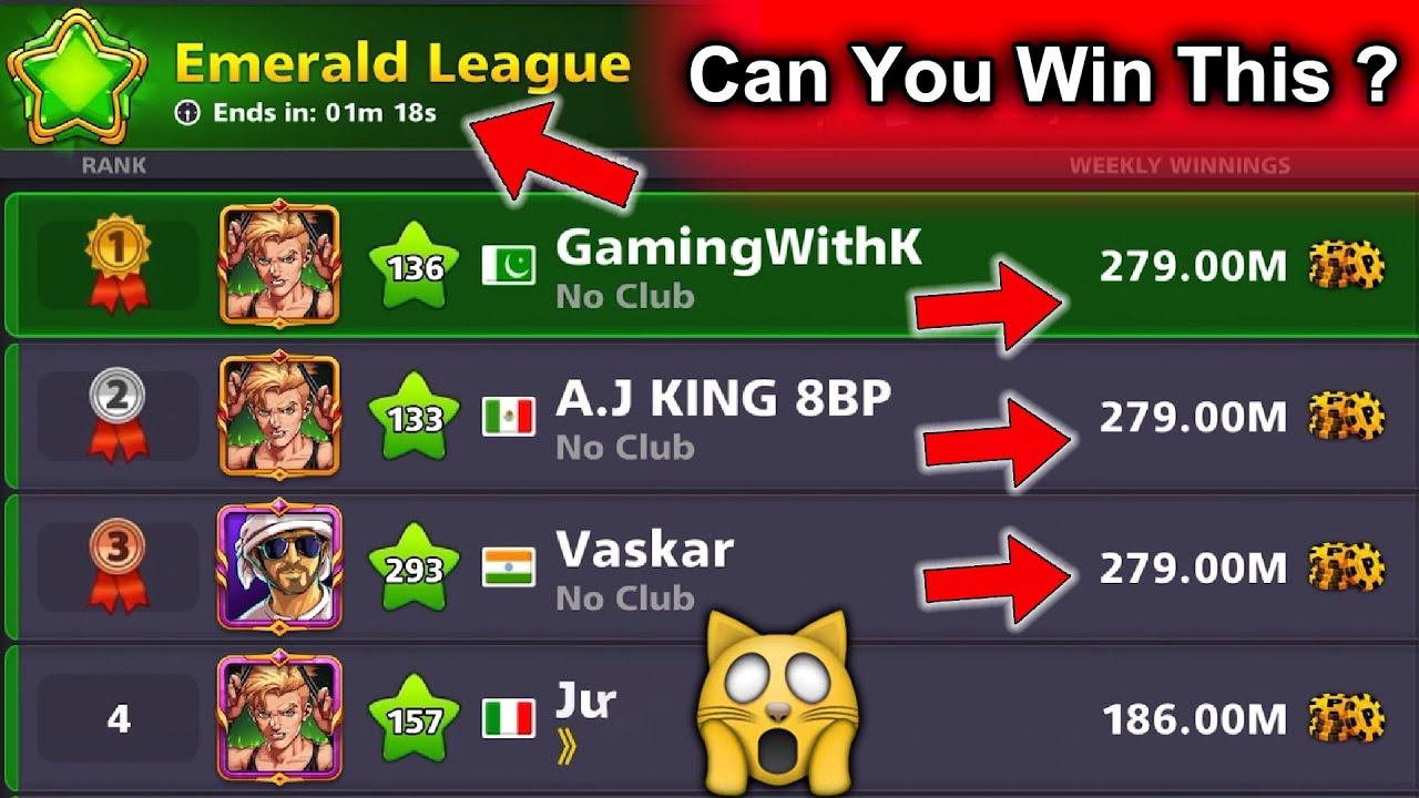 Only 1 Minute Left Can We Win This EMERALD League ? 8 Ball Pool - GamingWithK