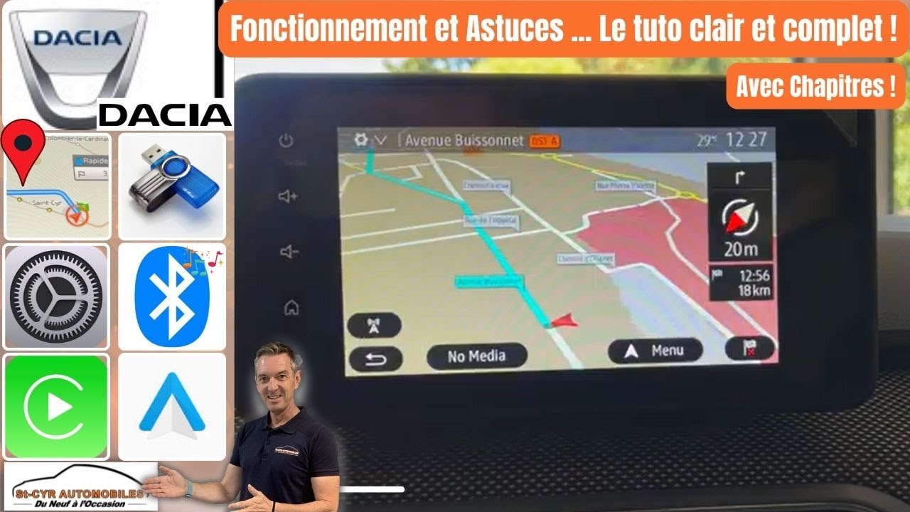 Dacia Sandéro, duster,Dokker, Guide complet GPS, radio, Carplay, Android auto, paramètres essentiels