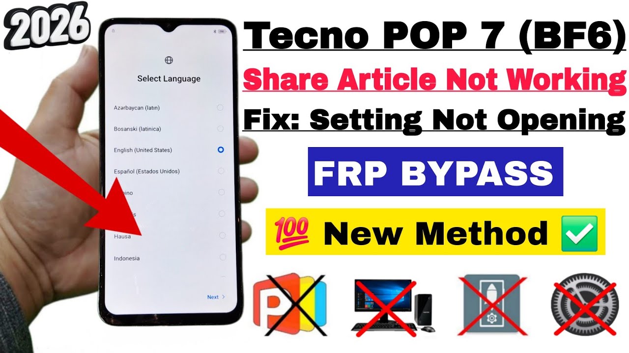 Tecno POP 7 (BF6) FRP Bypass Android 12 Without PC | Apps Not Working Fix | No Share Article/Setting