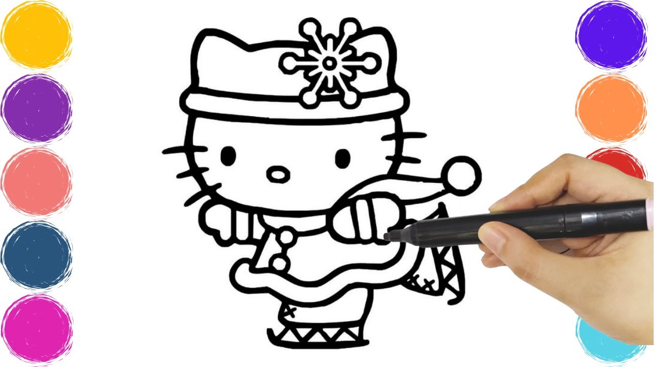 Hello Kitty wears ice skating outfit Coloring, Painting, and Drawing for Kids and Toddlers 🖍️🎨🖌️
