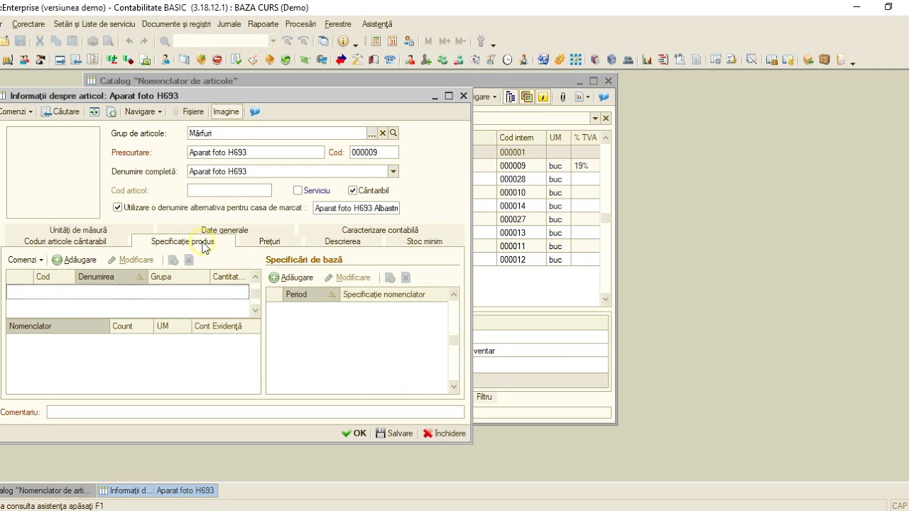 1C Contabilitate DEMO Nomenclator Produse