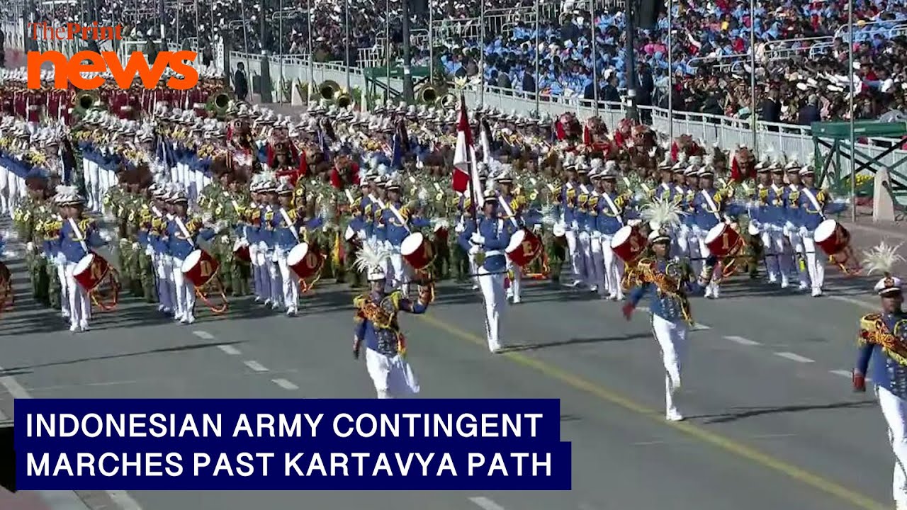 Indonesian army contingent marches past Kartavya Path during 76th Republic day parade