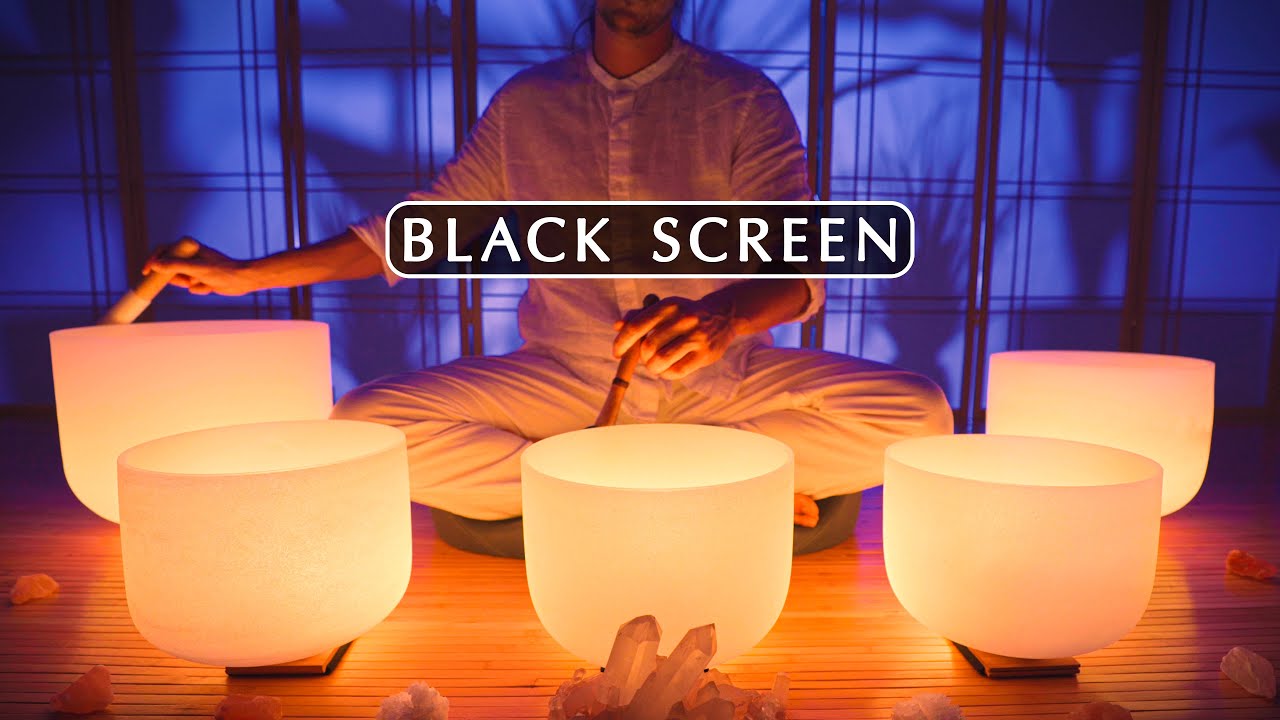 **ANXIETY ERASING SOUND BATH** Black Screen Version for Sleep | Crystal Singing Bowls