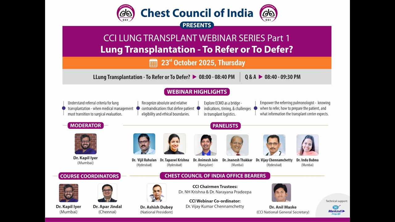 Lung Transplant Webinar Series Part 1:  Lung Transplantation - To Refer or To Defer?