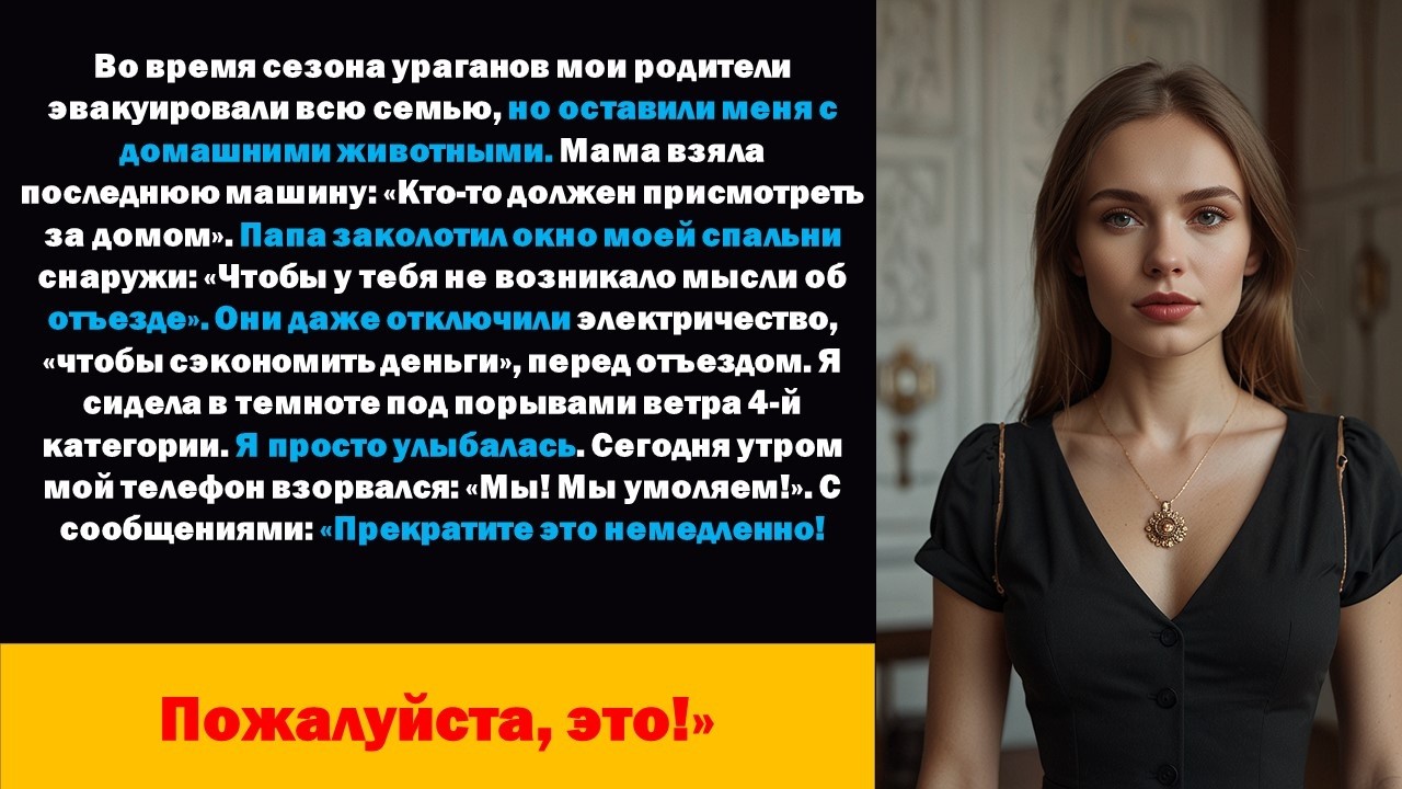 Во время сезона ураганов мои родители эвакуировали всю семью, но оставили меня с домашними животными