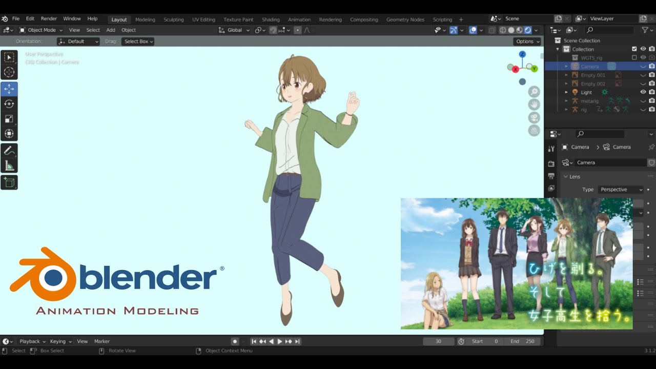 Blender Anime Modeling : Higehiro, ひげを剃る。そして女子高生を拾う。刮掉鬍子的我與撿到的女高中生 - Mishima Yuzuha