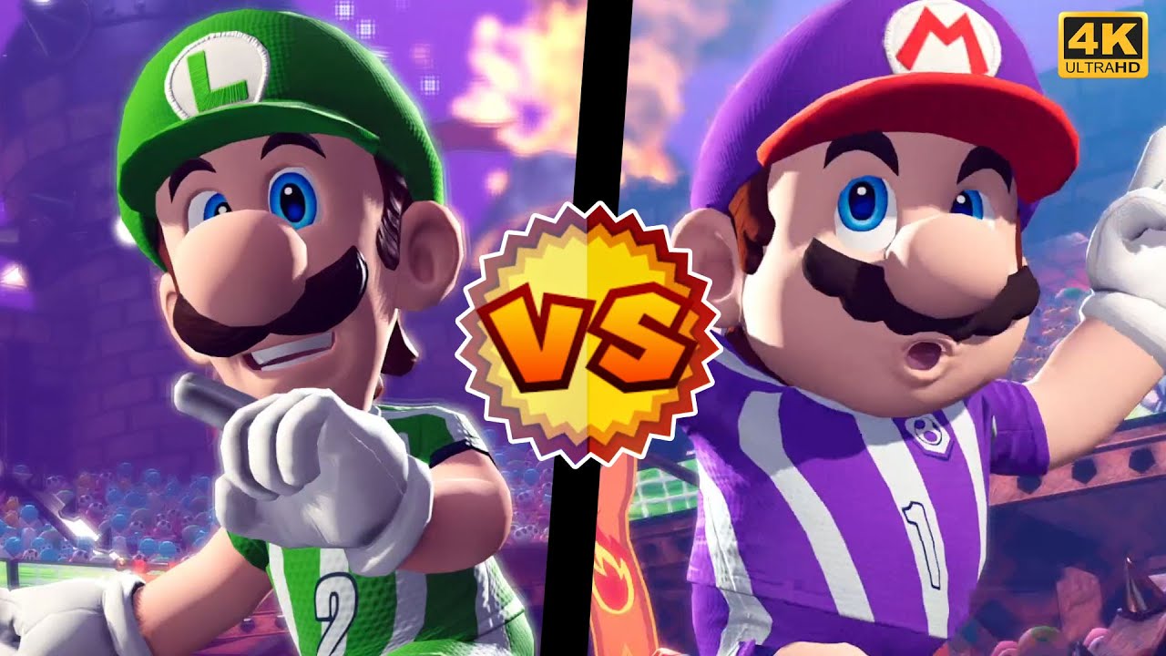 Mario Strikers: Battle League - Team Luigi Vs Team Mario | Master Difficulty | 4K