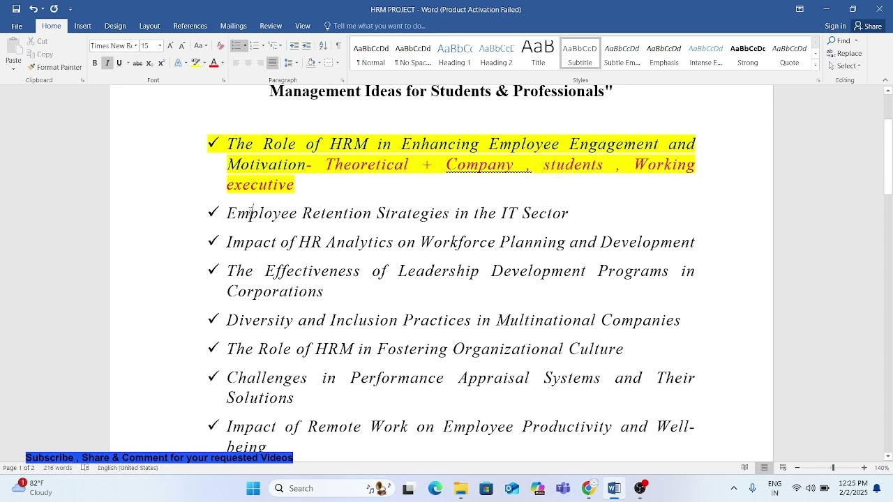 20 Exciting HRM Project Ideas for Students & Professionals | HR Research Topics
