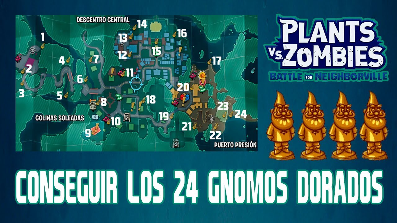COMO CONSEGUIR LOS 24 GNOMOS DORADOS COLINAS SOLEADAS | PvsZ: BATTLE FOR NEIGHBORVILLE